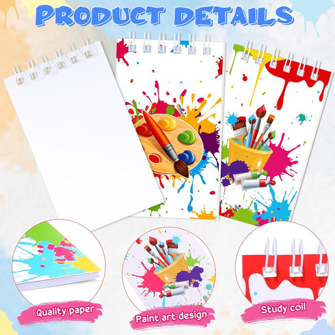 24 Pieces Mini Notebooks, Art Painting Party Favors, Spiral Notepads for Kids Paint Birthday Party Classroom Rewards