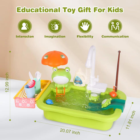 BHYDRY Play Sink with Running Water, Kitchen Sink Toy with Functional Faucet, Play Food and Kitchen Accessories