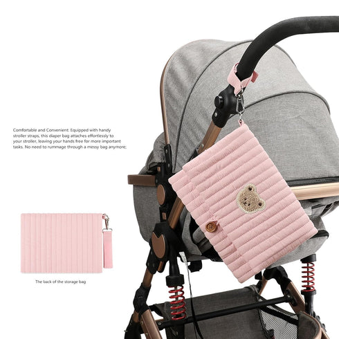 Quilted Baby Wipes and Diaper Bag Quilted Wipe Pouch Cute Diaper Bag Portable Hanging Wet Wipes Bag for Stroller (Teddy
