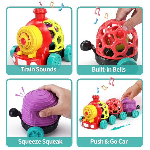MOONTOY Baby Cars Toys for Babies 6-12 Months - Infant Toys Train, Soft Cars Ball Rattle, Musical Toddler Push Truck
