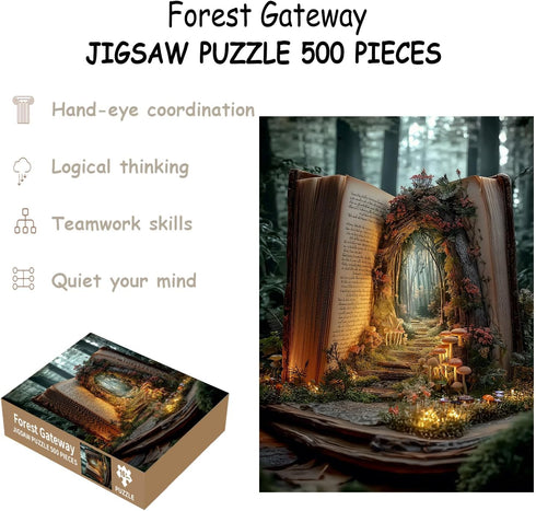 STYISHANG 500 20.47x14.96 Inches, 1:1 Puzzles for Adults Pieces, Green Book Jigsaw Puzzles - Forest Gateway, Impossible