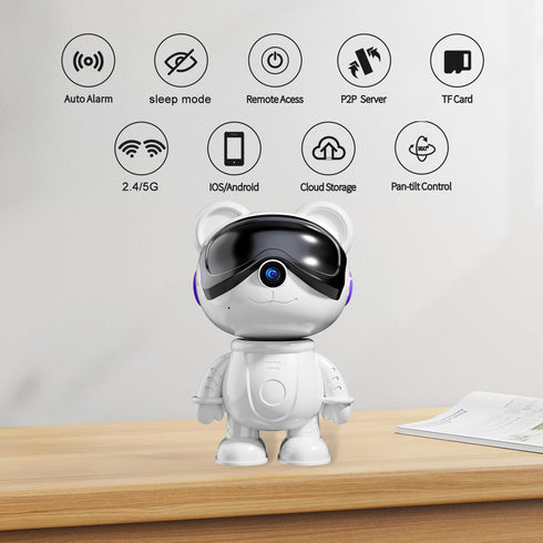 dzcctvipc Bear-2K Mode,5G Vision,24/7 Recording,2-Way -Cute Wireless-Smart Robot-Home Security - Camera,Nanny & Pet