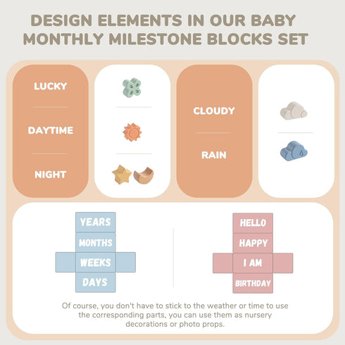 Baby Monthly Milestone Blocks Set of 12, Charming Wooden Newborn Age Blocks for Monthly Milestone Baby Photo Props &