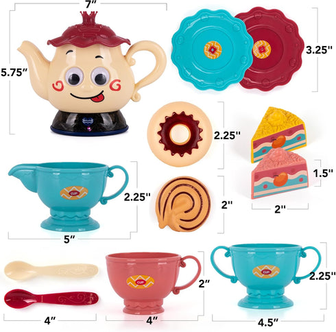 ArtCreativity 19-Piece Musical Tea Set for Girls - Toddler Tea Party Set with Motion-Activated Sound, Music, Lights
