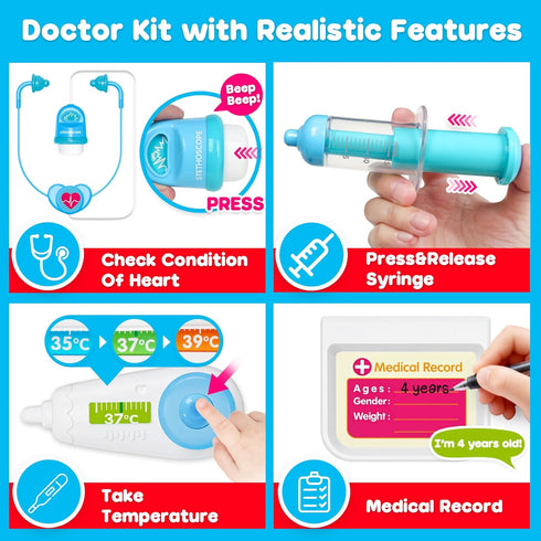 Peacurh 3-5 Set 3 2-3 2-4 Doctor Kit for Toddlers Kids Doctors Play with Interactive Learning Tablet Toys for Year Old