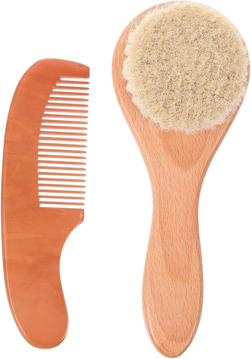 Baby Hair Brush and Comb Set for Newborns 2pcs Wool Brush and