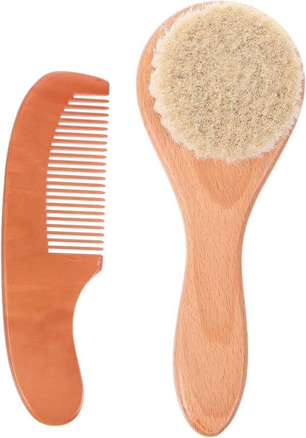 Baby Hair Brush and Comb Set for Newborns 2pcs Wool Brush and