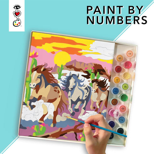 Bright Stripes Paint by Numbers Kit for Kids: Easy to Follow Paint by Numbers Canvas with Frame Kids Paint Kit (Wild Horses)