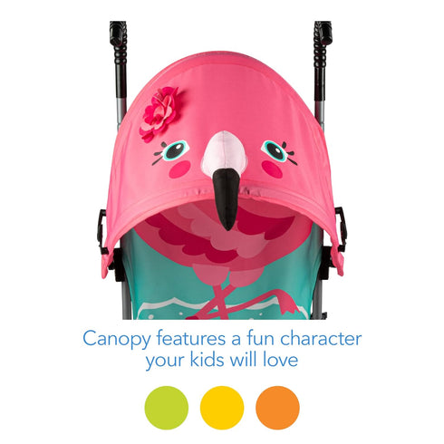 Cosco Character Umbrella Stroller, Compact Umbrella Fold, Easy to Store Anywhere, Pink Flamingo