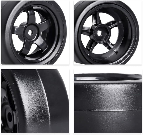Hobbypark 12mm Hex 1/10 RC Drift Tires, Hard Plastic Wheels for Tamiya HPI Traxxas Kyosho Redcat HSP (Set of 4)