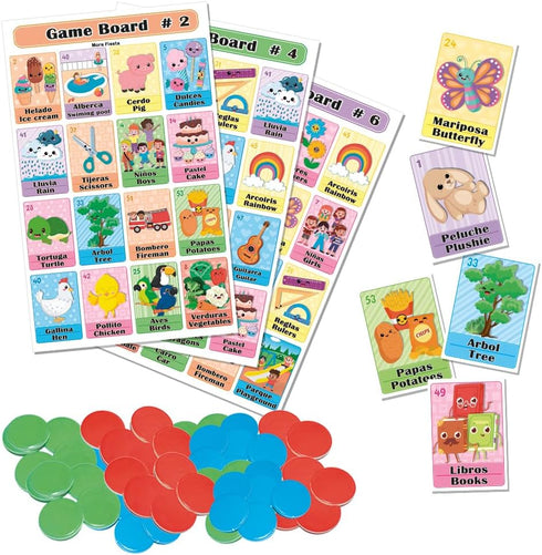 Bilingual Bingo Game Set - Mexican Bingo for 10 Players with 10 Boards, Full Deck of Cards and Chips