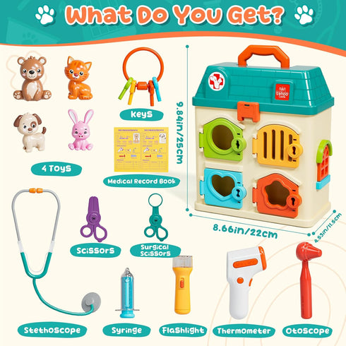 Playset 3-5, Playset 1-3 Lehoo Castle Veterinarian for Kids, Pet Vet Toys Doctor Kit for Toddlers Critter Clinic Toy