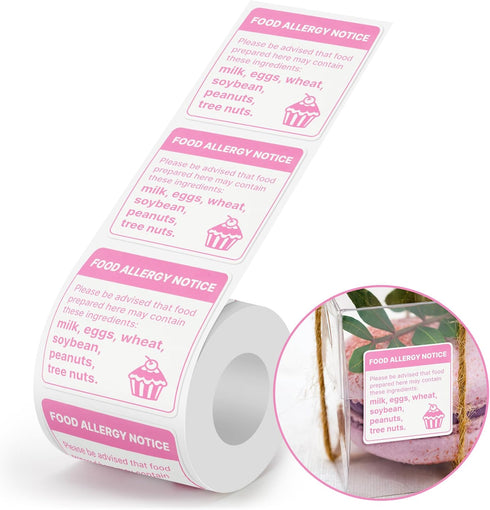 300pcs Square Food Allergy Stickers, Waterproof Allergen Warning Stickers for Party, Restaurants, Kitchen