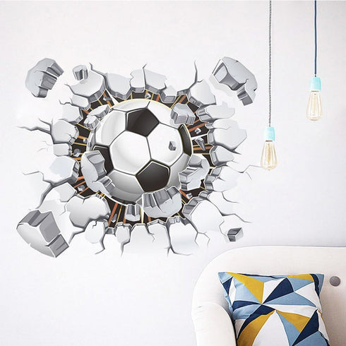 17"x16" 3D Soccer Football Cracked Wall Stickers, Removable Vinyl Decals for Kids Room