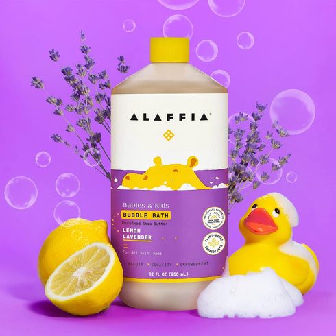 Alaffia Babies and Kids Bubble Bath, 32 Fl Oz - Gentle Baby Essentials for Delicate Skin, Vegan Lemon Lavender