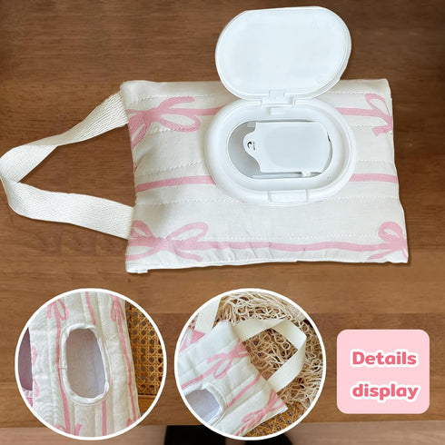 WEIMU Baby Wipes Dispenser with Bow, Refillable Hanging Wet Wipe Pouch, Portable Diaper Wipe Holder for Travel, Car
