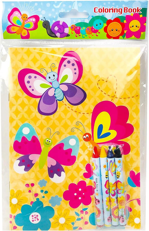 12 48 TINYMILLS Butterfly Spring Insect Coloring Books with Crayons Party Favors with Coloring Books and Crayons
