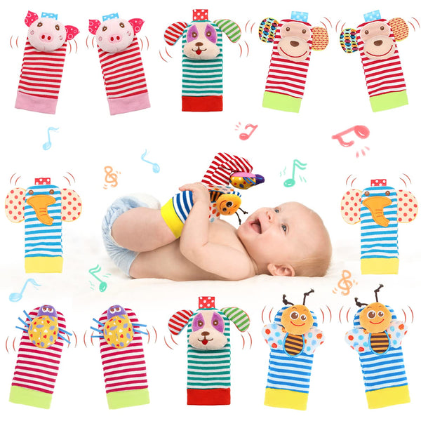 BLOOBLOOMAX Baby Infant Rattle Socks Toys, Sock Rattles for Babies 0-24 Months, Animal Foot Finder Learning Toy