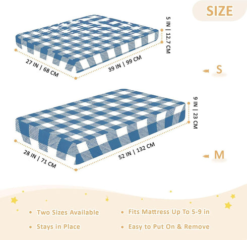 CZXW 52" 28" Navy Blue Checkered Crib Sheets Fitted x Natural Cotton Soft & Breathable for Baby Crib Mattress