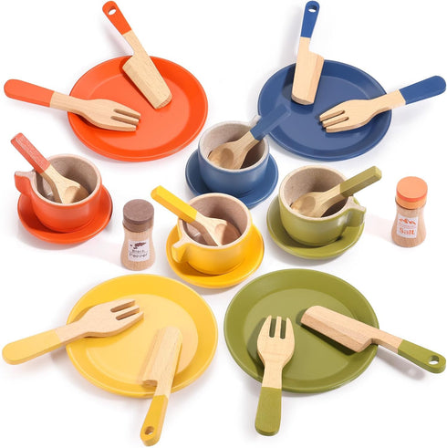 GAGAKU Wooden Play Food Sets for Kids Kitchen, Montessori Wooden Play Food