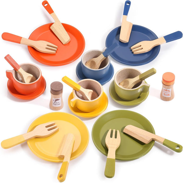 GAGAKU Wooden Play Food Sets for Kids Kitchen, Montessori Wooden Play Food