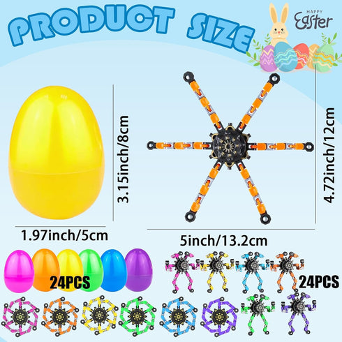 Bailiyake 24 Set Prefilled Easter Eggs with Fingertip Spinner Sensory Toys,Transformable Chain Robot Fidgets Spinners