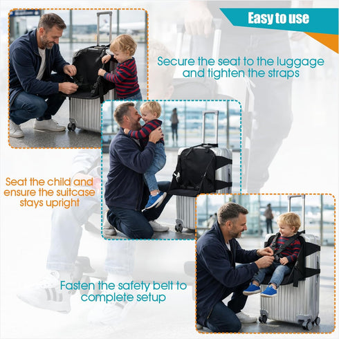Kids Travel Seat for Suitcase, Portable Ride-On Luggage Seat Attachment for Toddlers, Child Carrier for Carry-On