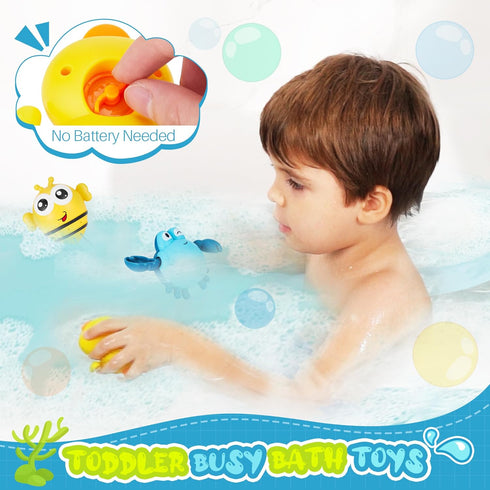 18months+ Swimming EKU Hippo Bath Toys for Kids Ages Toddler with Burger Stacking Cups Duck Crab Bath Time Water Play
