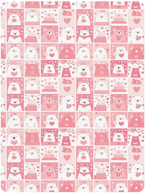 miaozhen 1 Pack 52x28 Cotton Baby Crib Sheets Soft Breathable Bear White and Peach Playard Mattress Sheets for Nursery
