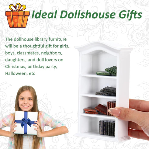 Poen 27 Pcs 1:12 Scale Miniatures Dollhouse Books with Wooden Bookcase Dollhouse Decoration Accessories