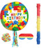 Building Blocks Piñata Set, Happy Birthday Block Party Supplies, Fiesta Piñata Bundle with Blindfold, Bat Stick,
