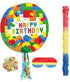 Building Blocks Piñata Set, Happy Birthday Block Party Supplies, Fiesta Piñata Bundle with Blindfold, Bat Stick,