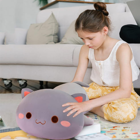 FUYU Cat Stuffed Animals, Soft Cat Plush Pillow Kawaii Kitten Toy Gifts for Kids Room Decor