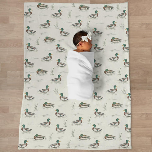 Selgkds 30x40inch Hunting Ducks Baby Blankets for Girls Boys Vintage Mallard Duck Leaves Pond Swaddle Receiving Blanket