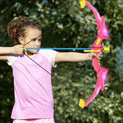 2 Pack Kids Bow and Arrow Set, Pink Light Up Archery Toy Set, Foam Dart Guns & 6 Target Cans for Ages 5-10 Birthday