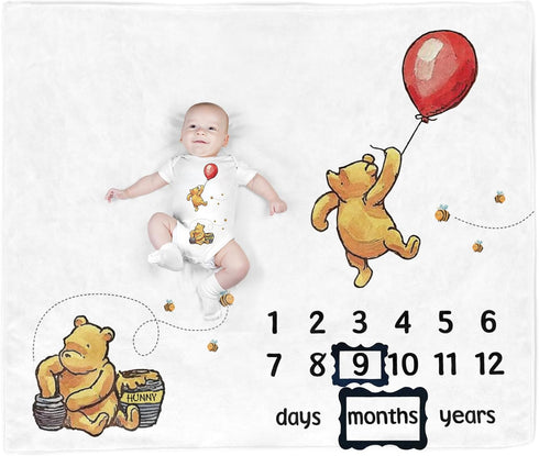 The Pooh Bear Baby Monthly Milestone Blanket, Honey Baby Age Blanket for Newborn Boy & Girl Photo Taken
