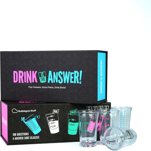 Drink is The Answer Trivia Game - Bubblegum Stuff Drinking Game for Adults, Party Game with Pour Answers