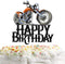 Happy Birthday Cake Topper, Motorbike Theme Kids Party Decor Picks for Motorcycle Racing Decorations (Black)