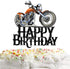 Happy Birthday Cake Topper, Motorbike Theme Kids Party Decor Picks for Motorcycle Racing Decorations (Black)