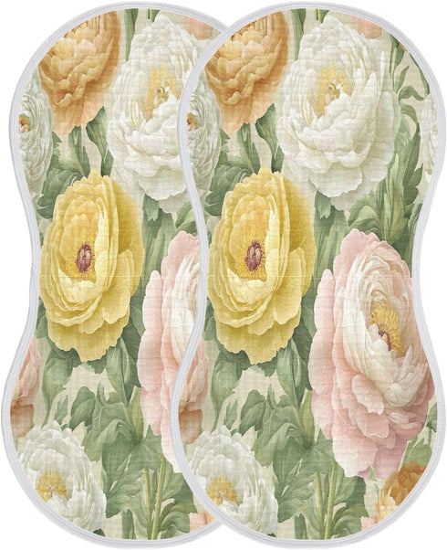 YETTASBIN Peony Flower Muslin Baby Burp Cloth, Super Soft Absorbent Cotton Burp Rag Baby Bibs Feeding Cloth for Newborn
