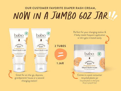 25% 6 Babo Botanicals Sensitive Baby Fragrance-Free Diaper Cream - Natural Zinc Oxide - Calendula, Shea & Cocoa Butter