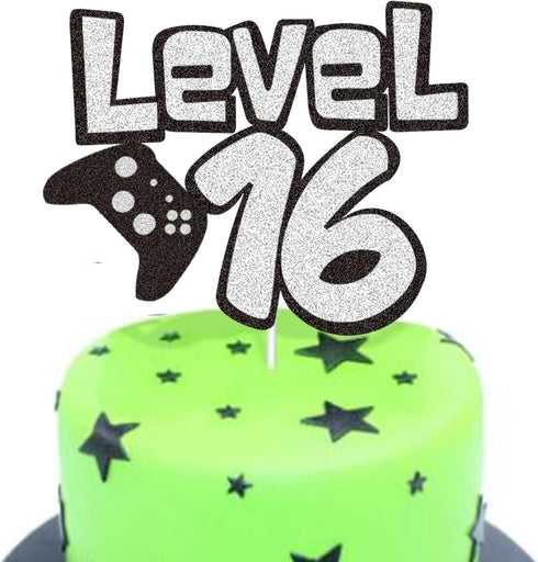 Level 16th Game Birthday Cake Topper - Video Game Boy's 16th Birthday Level Up Party Decoration Supplies