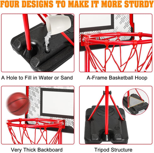 Meland Kids Basketball Hoop, Adjustable Height 3.4ft-6.2ft, Indoor Outdoor Basketball Goal for Boys 3-8