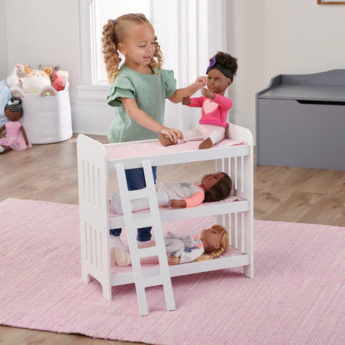 Badger Basket Triple Doll Bunk Bed with Ladder, Bedding, Personalization Kit for 20 inch Dolls - Pink Gingham
