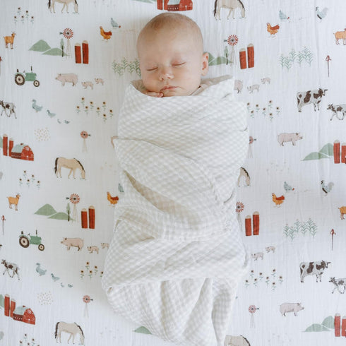 100% Farmyard-Themed Soft Muslin Crib Sheet for Babies | Cotton Fitted Sheet