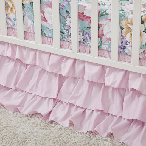 100% Brandream Crib Bed Skirt Dust Ruffle Triple Layer Egyptian Cotton Sateen Silky Pink Purple Ruffled Baby Girls