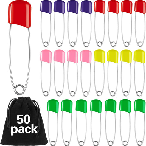 50 Pieces Safety Diaper Pins, 2.2 Inch Plastic Head Cloth Diaper Nappy Pins with Locking Closures
