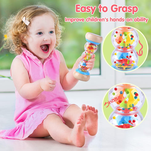 Rainmaker - 7 inch Wooden Rain Stick Montessori Toy for Babies 6-12 Months, Baby Rattle Shaker Musical Instrument