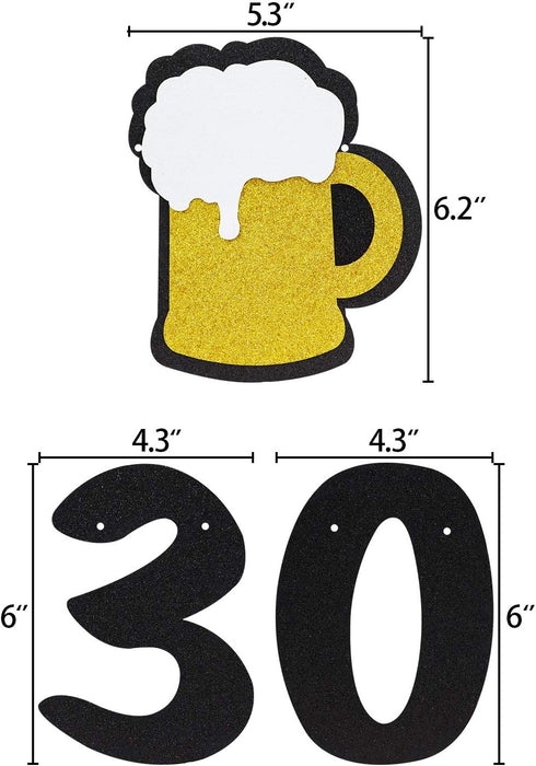 Joymee Cheers to 30 Years Black Glitter Banner for 30th Birthday, Wedding Anniversary Party Supplies Decorations