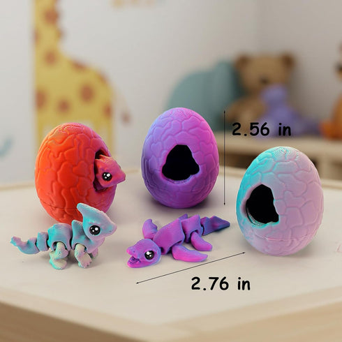 Kohimit 6 Pack 3D Set, Printed Poseable Dragon Figures with Matching Eggs, Articulated Fidget Dragon Toy Easter Basket